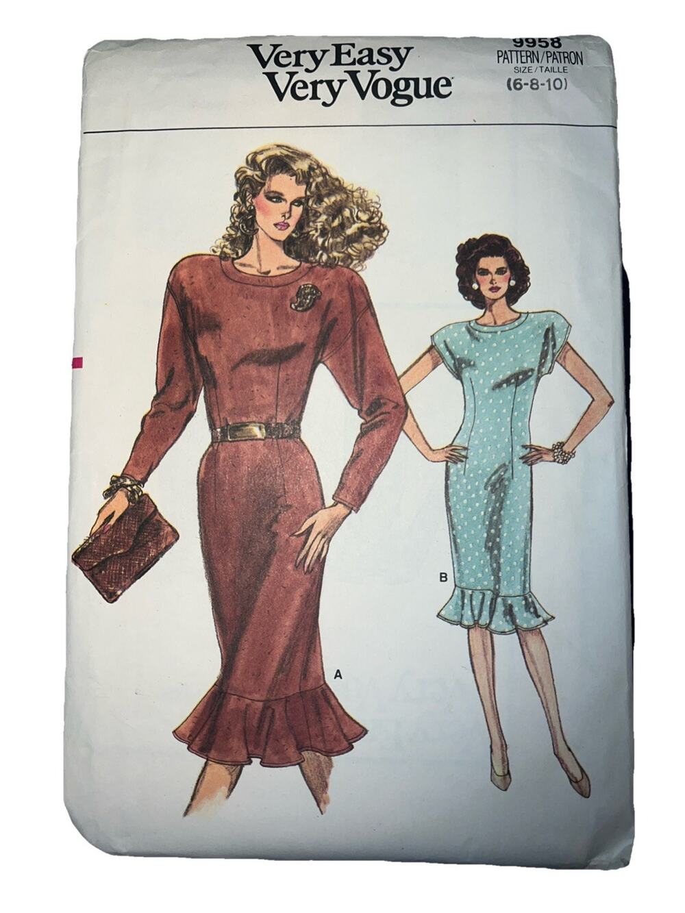 Vintage Very Easy Vogue 9958 Size 6-8-10 Misses Dress Uncut